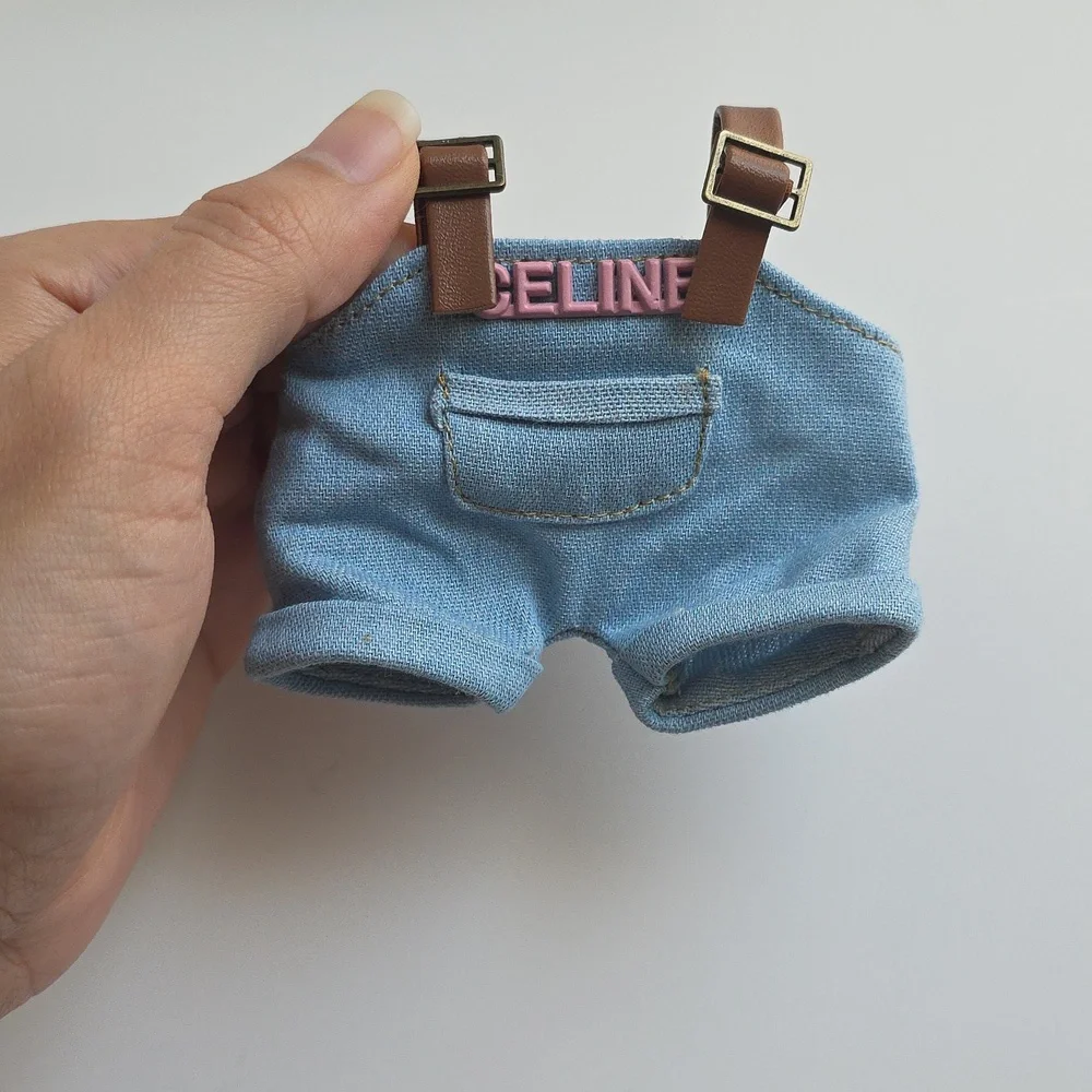 Blue Denim Hat and Shorts Set with Pink Detail Labubu Outfit